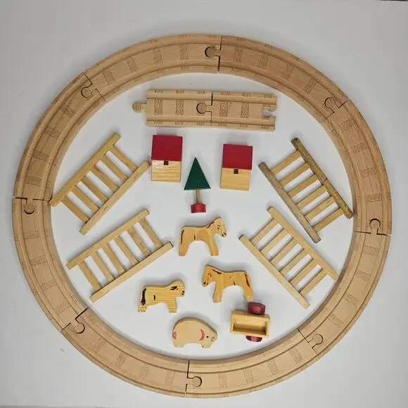 21 Piece Wooden Train Accessories Rails Circus Farm 1960's Vintage Hobby Gift