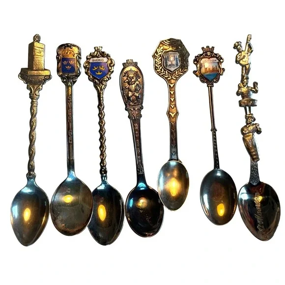 Vintage Souvenir Spoons Sweden Norway Arctic Circle Israel London‎ St Maarten