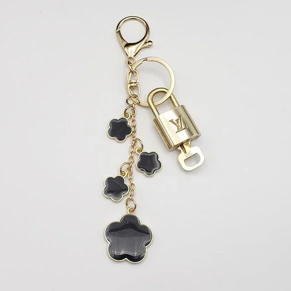 Authentic Louis Vuitton Lock & Key Gold ✨Unbranded Flower Keychain Bag Charm LV