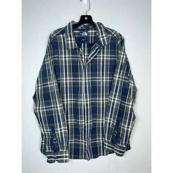 The North Face men's blue plaid button-down long-sleeve shirt size XL 31-8