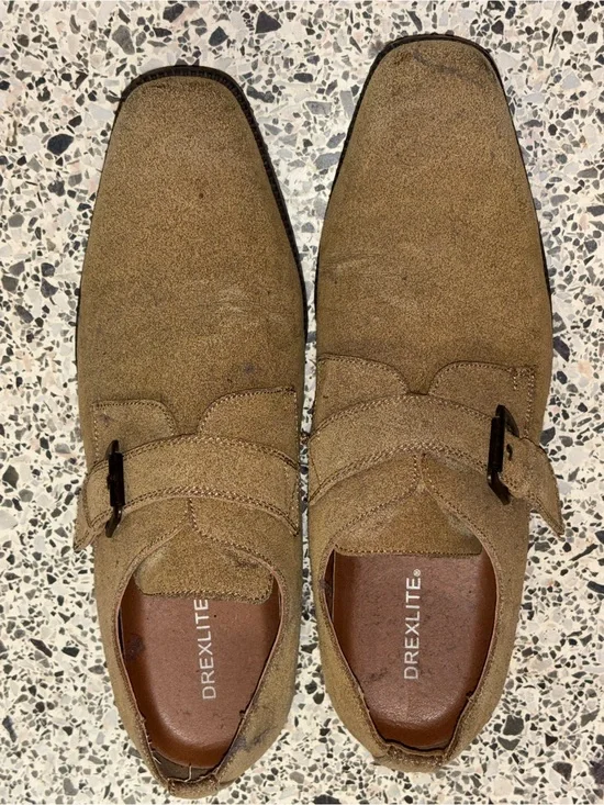 Drexlite Men’s Suede Monk Strap Loafers in Tan