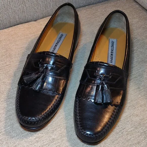 Johnston & Murphy Breland Black Leather Tassel Loafers SIZE 9N