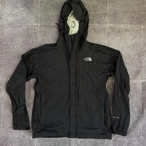 Men's The North Face Black Hyvent 2.5L Lined Hooded Zip Up Rain Coat Jacket Sz S
