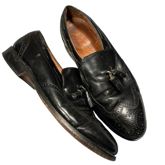 Vintage Leather Tassel Wingtip Loafers Comfort Plus Mens 9 Black Made in USA