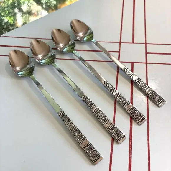 Vintage Tremont Iced Teaspoons Set of 4 MCM Floral Stainless Japan