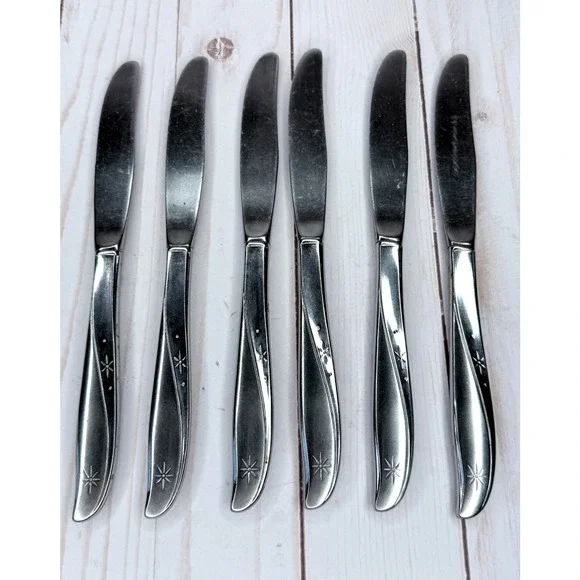 Oneida Community Stainles Twin Star Mid Century Modern 6 Knives