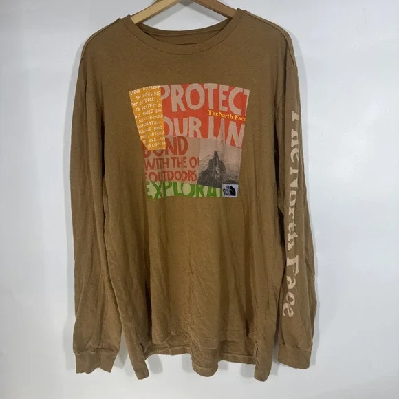 The North Face Mens Brown Protect Our Land Graphic Long Sleeve T-Shirt Large‎