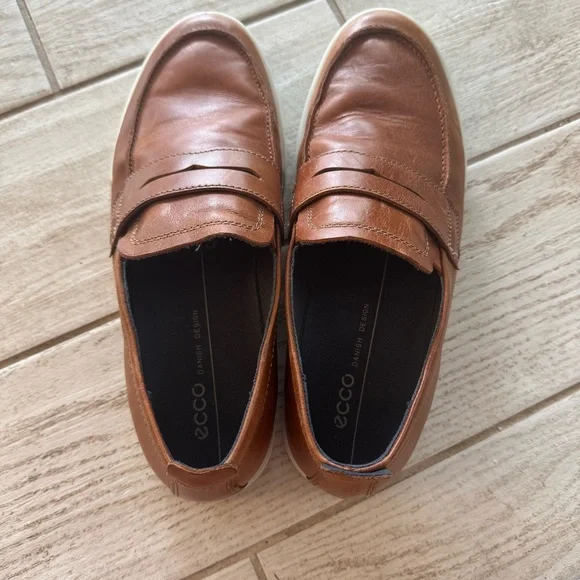 Ecco Penny Loafers Men 8-8.5 Lite Shoes Brown‎ Leather Comfort Slip On Loafers