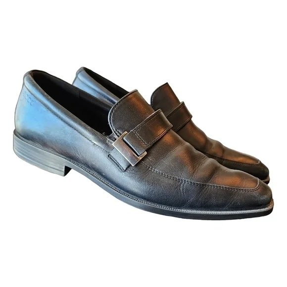 Ecco mens black leather Edinburgh buckle loafers 11