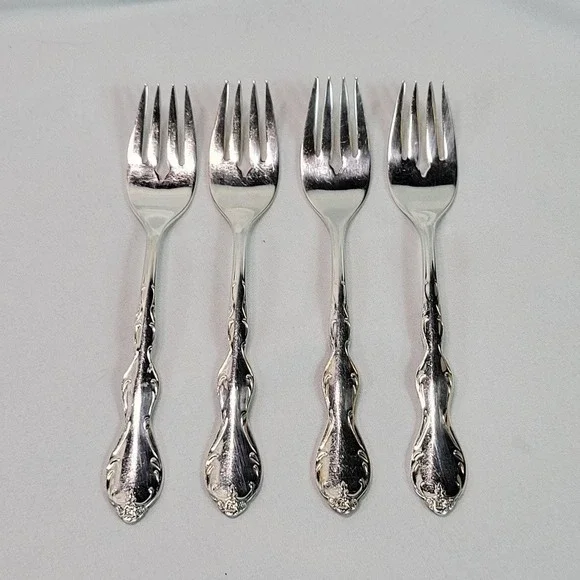 Camelot‎ Melody Silverplate Pattern Set of 4 Salad Forks Floral Scroll VTG 1954