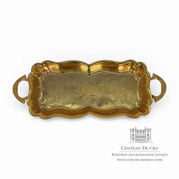 Gold tone footed tray with handles Crosby‎ silverplate 14