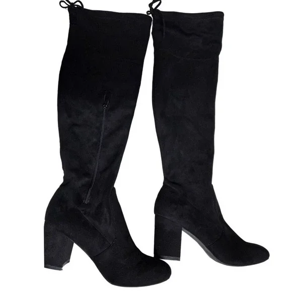 NY&C Over The Knee Boots Block Heel Black Thigh High Boots Size 9‎