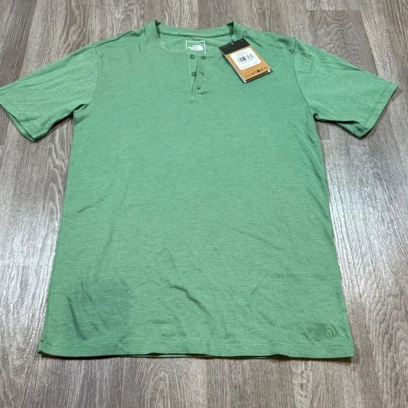 The North Face Mens M Terrain Henley T Shirt Green Heathered Short Sleeve‎ NEW