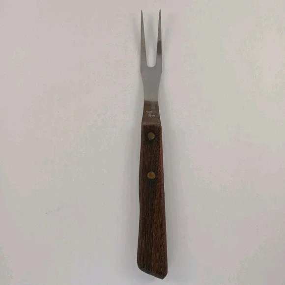 Vintage Serving Meat Carving Fork Wood Handle Stainless‎ Steel Made In USA 9.5
