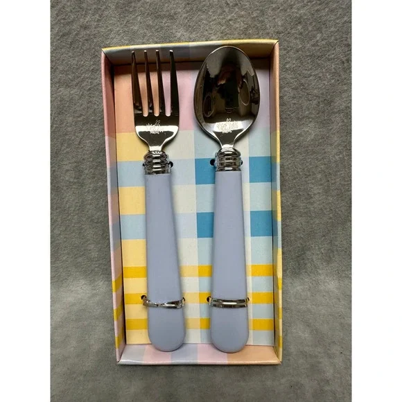 Golden Rabbit‎ Flatware Set Childrens Fork Spoon Pastel Blue Stainless Silver