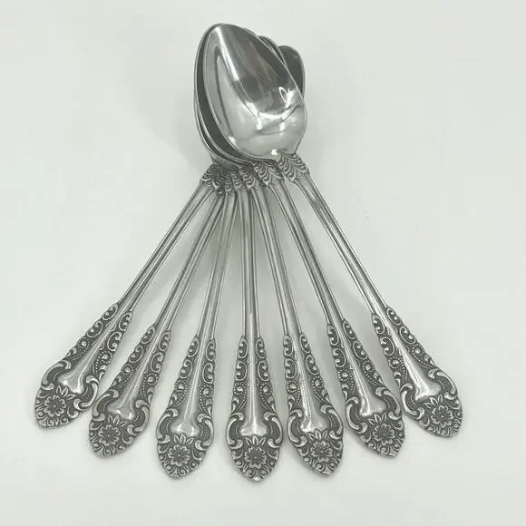 Voisin (Stainless)by CONTINENTAL SILVER Lot of 7 Teaspoons Floral MCM 6 3/8 inch