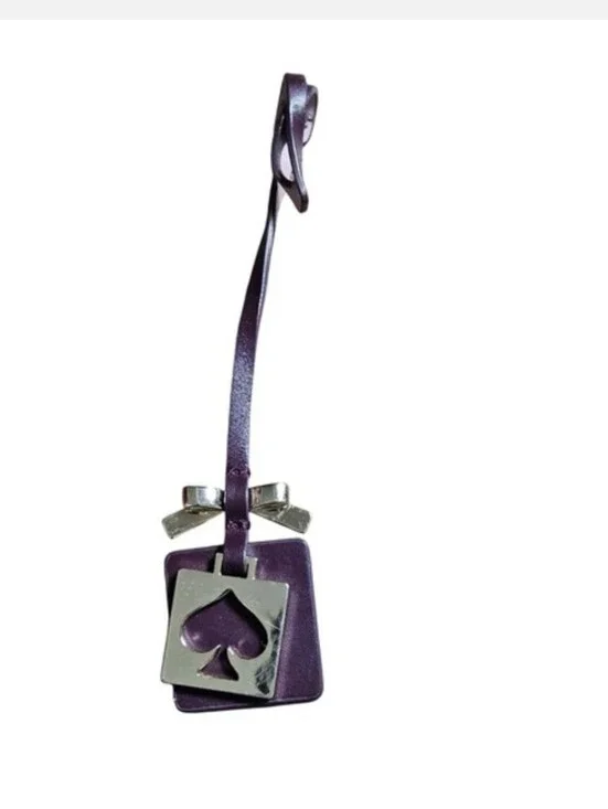 Kate Spade Purple Leather Tag Charm with Silver Spade Cutout
