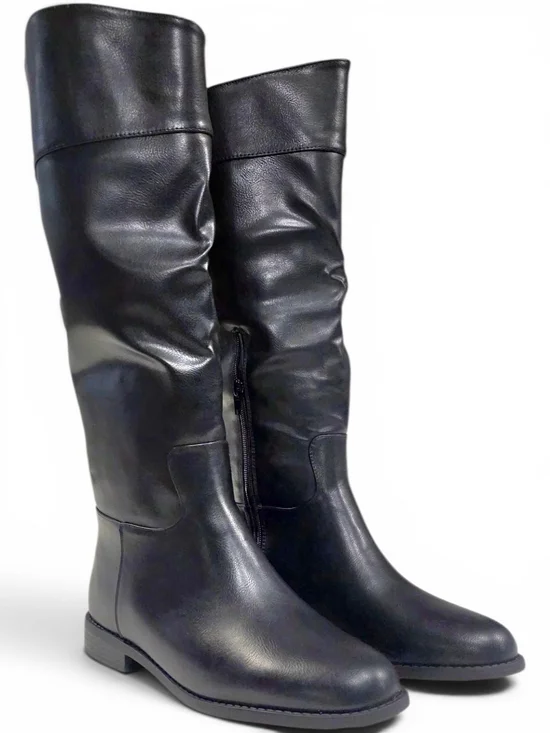 Black Tall Flat Riding Vegan Leather Boots. Free Shipping!!!