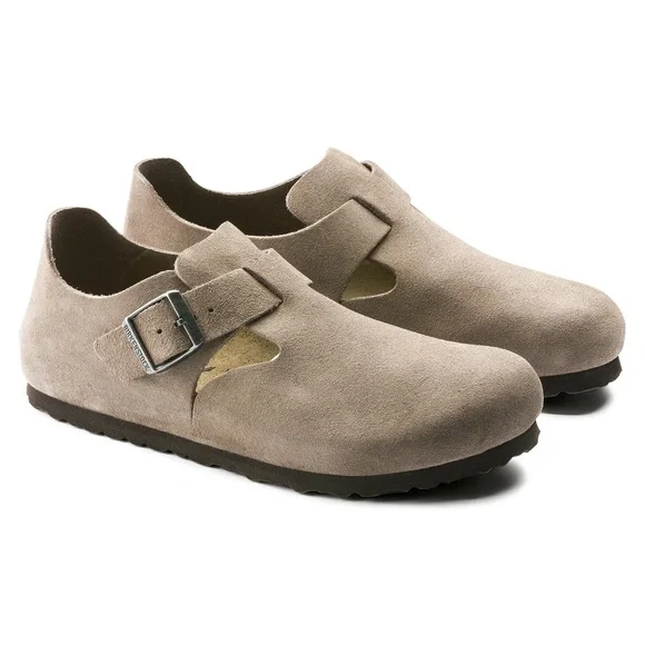 Birkenstock London Suede Leather Clogs Taupe