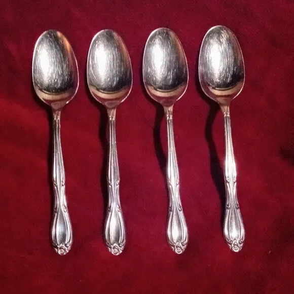 Americana Products AMP2 Stainless Steel Oval Soup Spoon-Set Of 4-Floral-Vintage