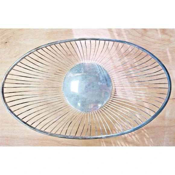 Vintage Silver Plate Oval Wire Bread Fruit Food Basket 12