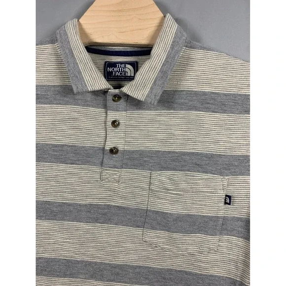 The North Face Mens Grey Striped Short Sleeve Pocket Polo Shirt Large Heritage