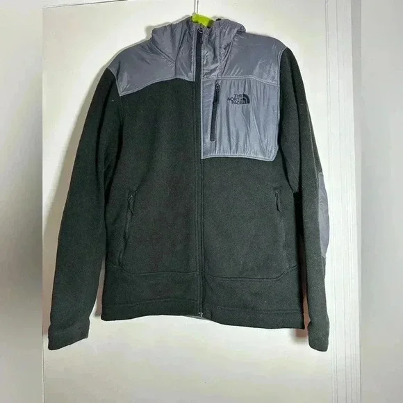 The North Face Gordon Anza Black Grey Full Zip Windbreaker Hooded zip up Fleece