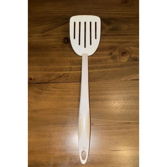 Vintage Melamine Slotted Spatula White 5 Slot Smooth Handle 12