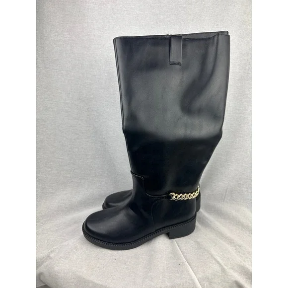 A‎ New Day Womens Wide Calf Chain Link Tall Boots Black 8.5 WC New NWT