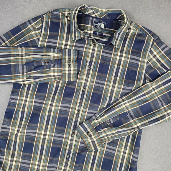The North Face‎ Shirt Mens XL Blue Plaid Lightweight Cotton Button Up Casual