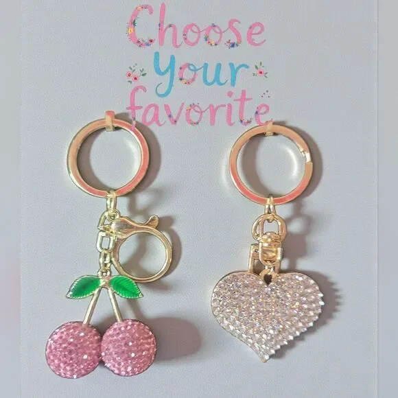 Cherry Pink Or Bling White Heart Key/Bag Charms Choose Your Favorite