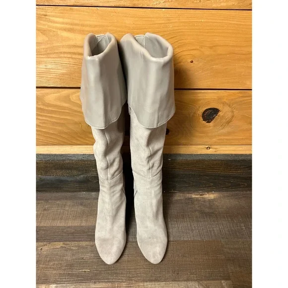 White‎ House Black Market Suede Leather Fold Over the KneeTall Boots Gray 7.5M