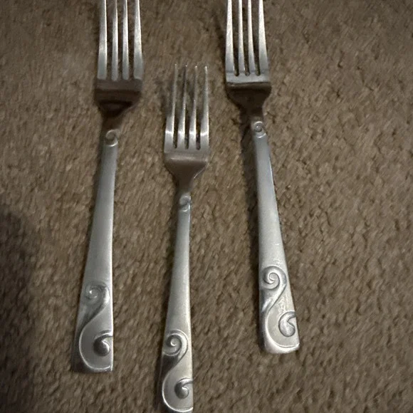 Cambridge Stainless Sand Script Forks, two dinner one dessert