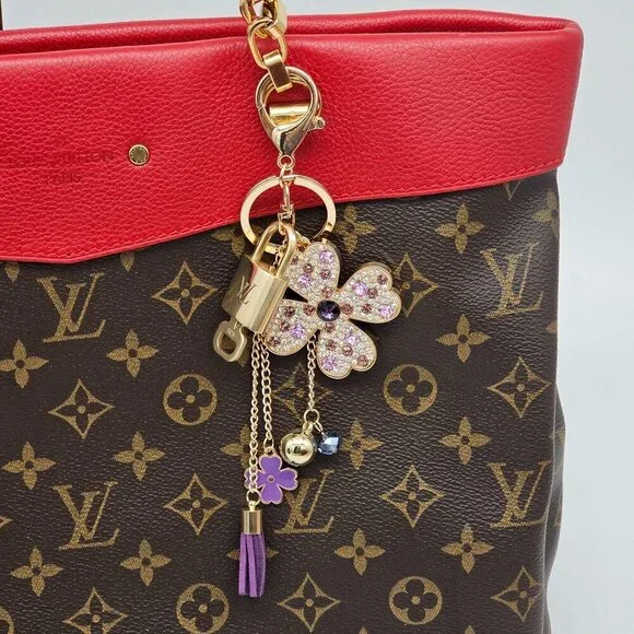 Authentic Louis Vuitton Padlock & Key Gold ✨Unbranded Flower Bag Charm Keychain