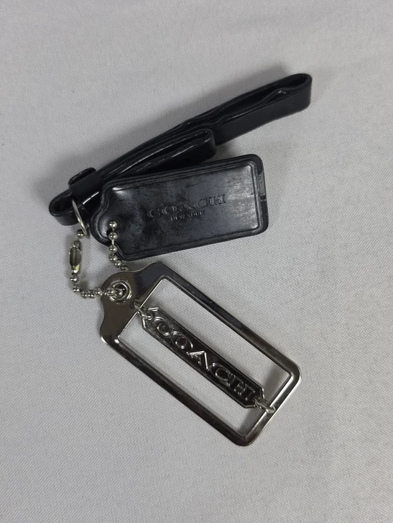 Coach Replacement Hangtag Bag Charm Set Black Leather Silver Metal Cutout
