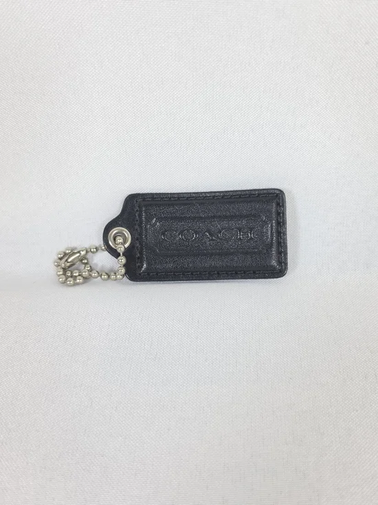 Coach Replacement Hangtag Black Leather Silver Chain Purse Charm Accessory