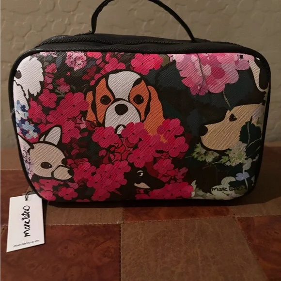 Marc Tetro Dog Print Cosmetic Bag or Storage Bag- Black with Florals