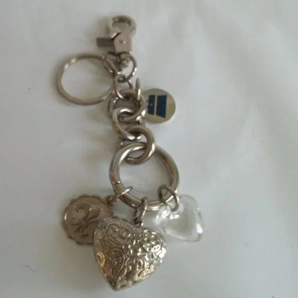 Kathy Van Zeelan Puffed Heart Key Ring Chain Charms Claw Clasp