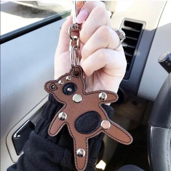 Authentic Prada Brown Bear Saffiano Trick Bag Charm