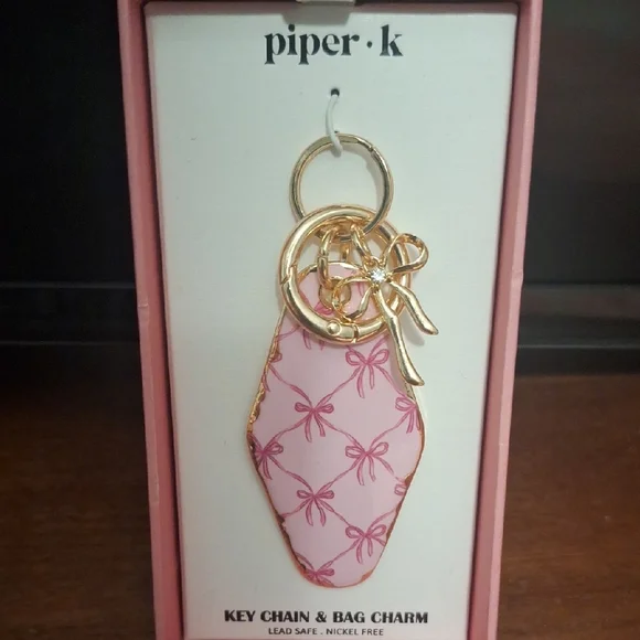 Piper•K Pink and Gold Bow Bag Charm Key Holder