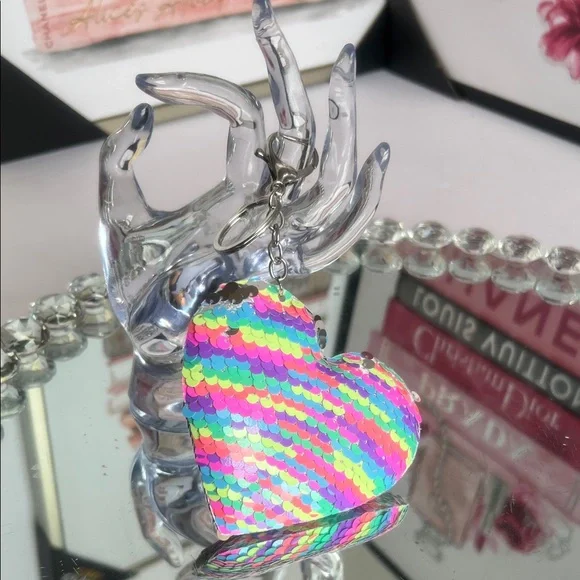 New Colorful Sequin Heart Keychain or bag charm