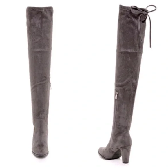 Catherine Malandrino Gray Over The Knee Boots Faux Suede Block Heel 7.5