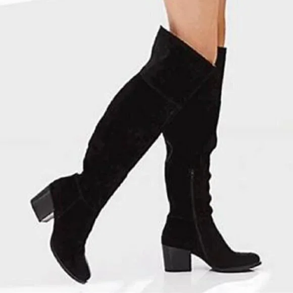 Steve Madden SZ 8.5 Orabela Black Suede Leather Over the Knee Boot Essential
