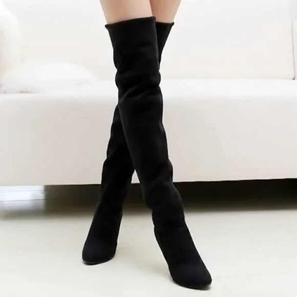 Mia SZ 6.5  Black Vegan Suede Over the knee boots Timeless Staple Sexy Retro