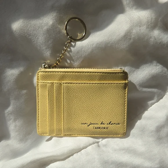 Yellow Leather Card Holder And Keychain Mother's Day Gift For Mom