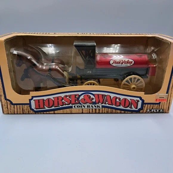 ERTL #7624 True Value Hardware Horse Drawn Wagon 1990 Diecast Locking Coin Bank
