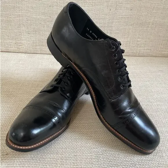 Stacy Adams Madison Black Cap Toe Oxfords,‎ Leather, Tie up, Exc Cond, Men's 14D