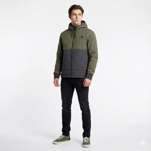 The North Face Men's Olive and Gray Puffer Jacket