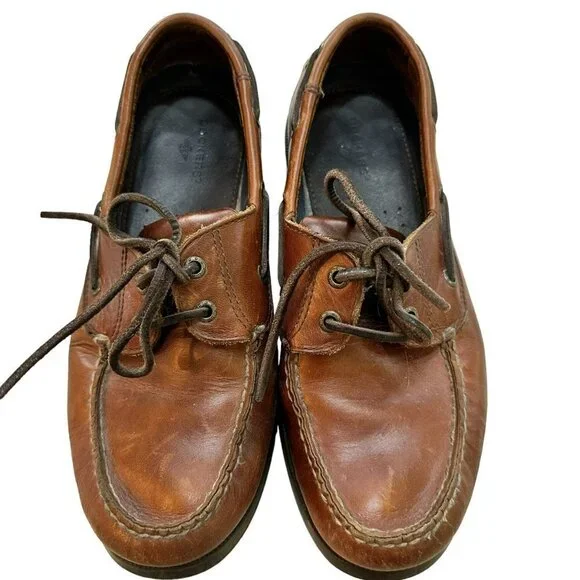 Dockers Men's 90-1449 Brown Leather Moc Toe Lace-up Deck Shoes Size 9‎