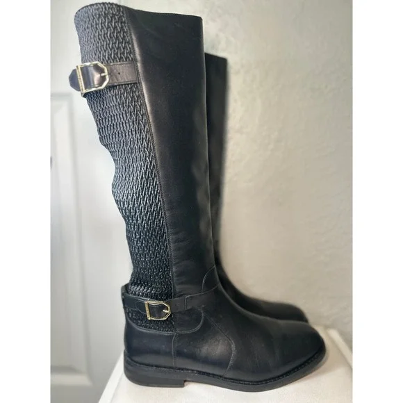Cole Haan Chesley Water Resistant Black Leather Riding Boots Tall‎ Women 9B
